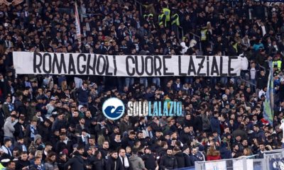 Lazio-Milan, striscione Romagnoli
