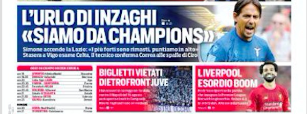 Prima pagina Corriere dello Sport-Roma 10/08/2019