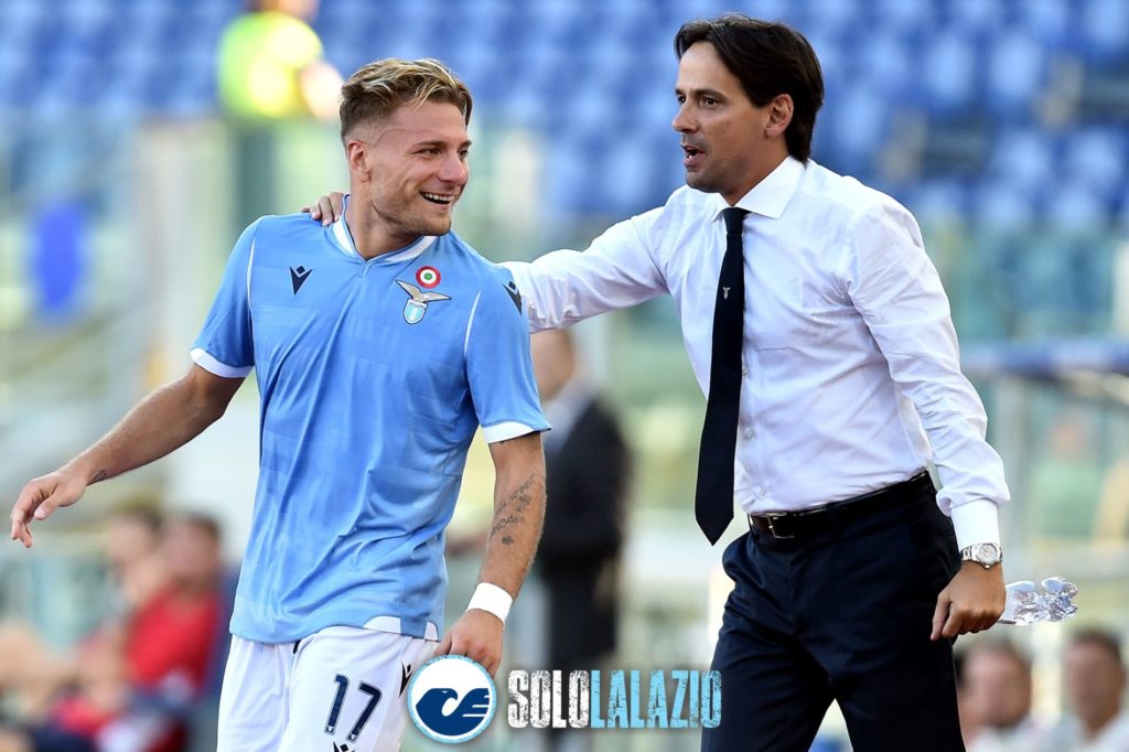 Lazio - Genoa, abbraccio Simone Inzaghi e Ciro Immobile