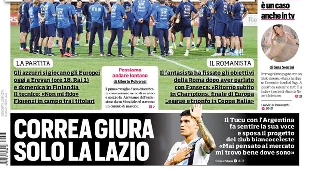 La prima pagina del Corriere dello Sport, ed. Roma (FOTO)