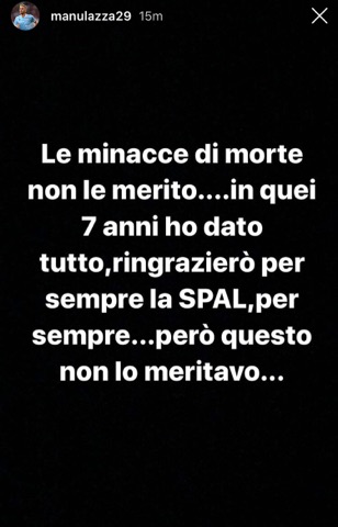 Lazio - Spal, Manuel Lazzari Instagram story